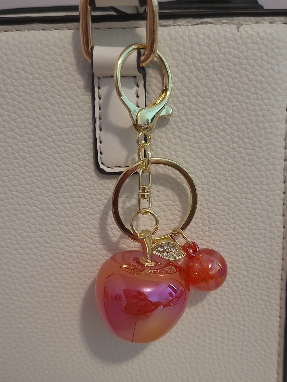 Gold Hardware Pink Apple Charm Keychain